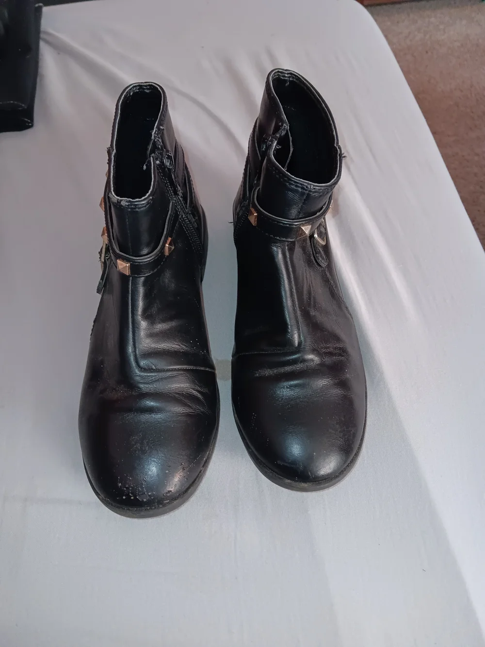 Girls Size 2, Black Ankle Boots - Classic Zip & Buckle Style